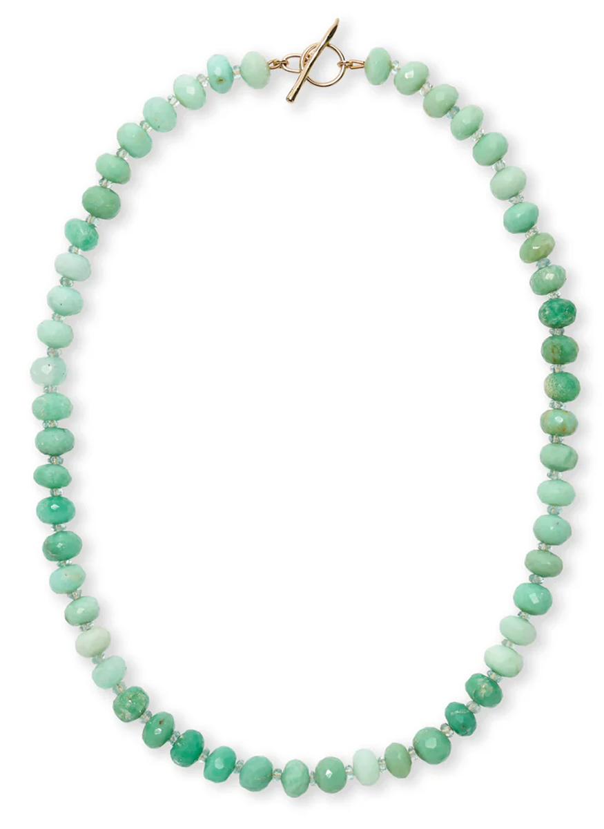 Chrysoprase and Aquamarine Necklace, 14K Gold