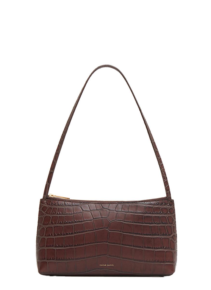 Gaia Shoulder Bag in Embossed Chocolate Leather