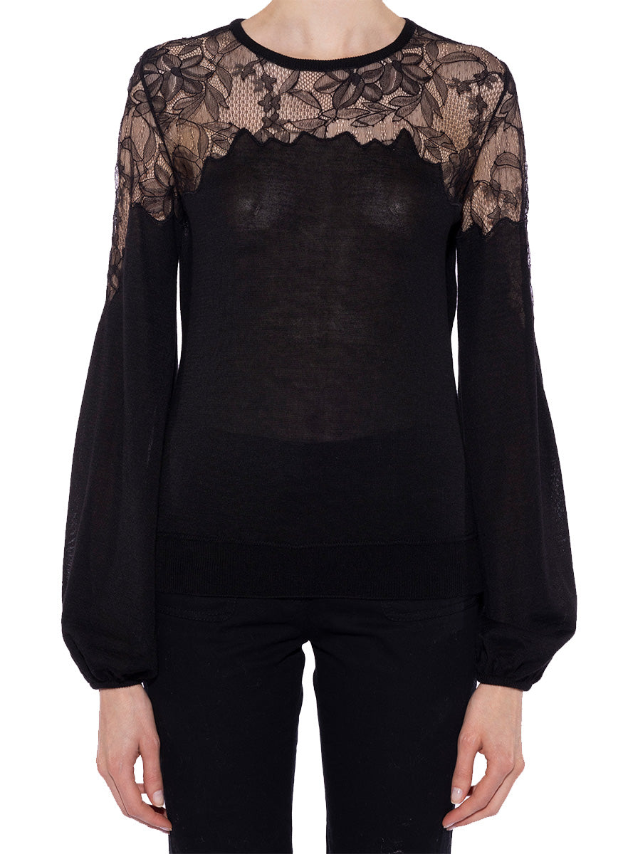 Long Sleeve Knit with Lace Detail - Giambattista Valli