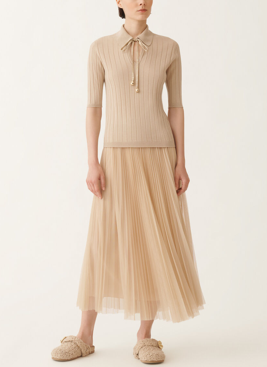 Pleated Tulle Wide Skirt