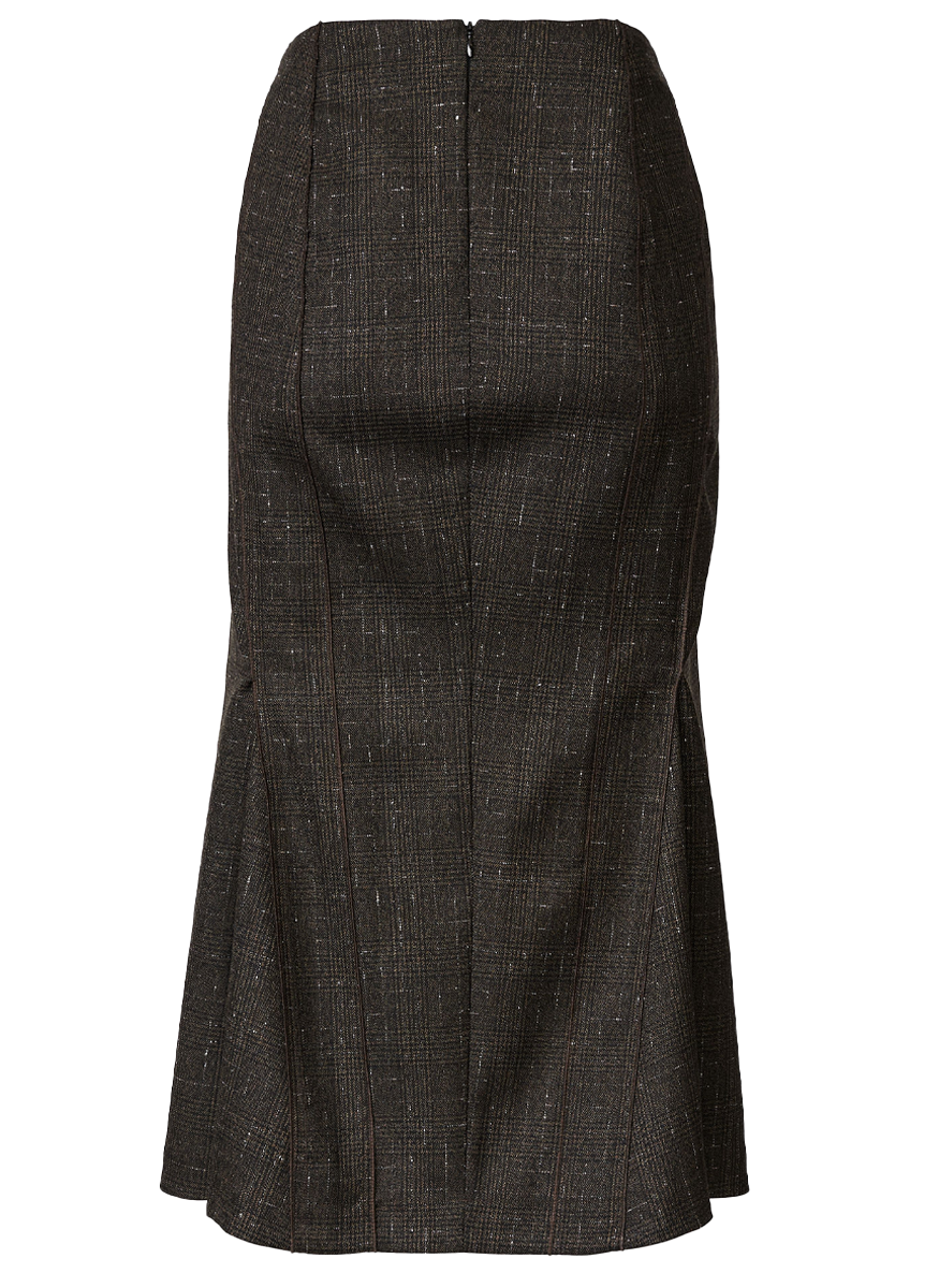 Slubbed Prince of Wales Wool Pencil Skirt
