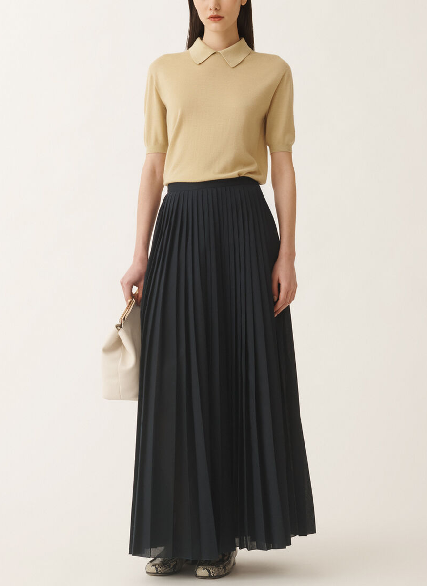 Pleated Muslin Midi Skirt