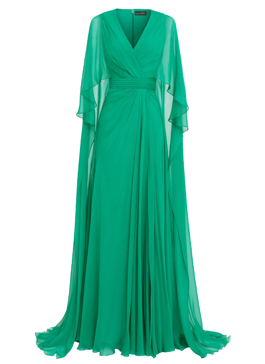 Chiffon V Neck Cape Like Sleeves Gown