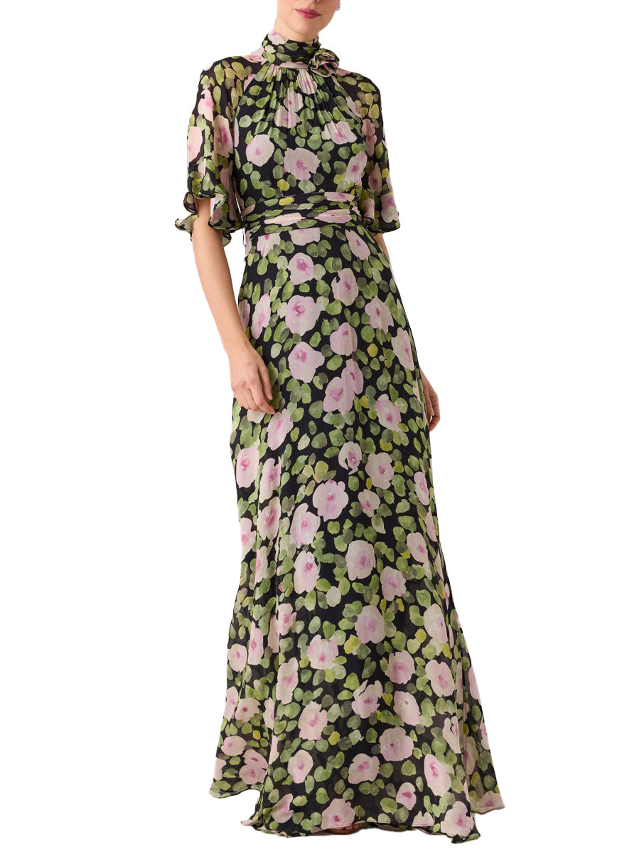 Garden Floral Print Gown With Sleeves