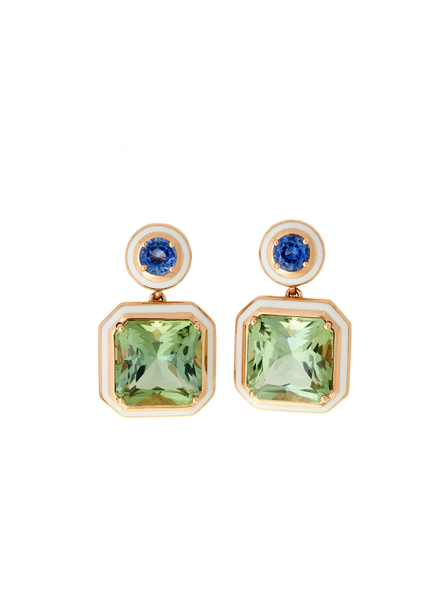 Green Tourmaline & Blue Sapphire Mina Earrings