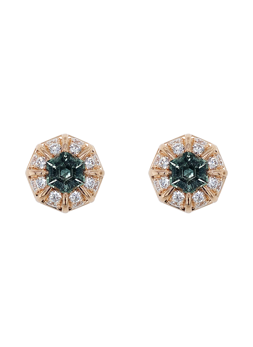 Green Sapphire and Diamond Bombé Studs