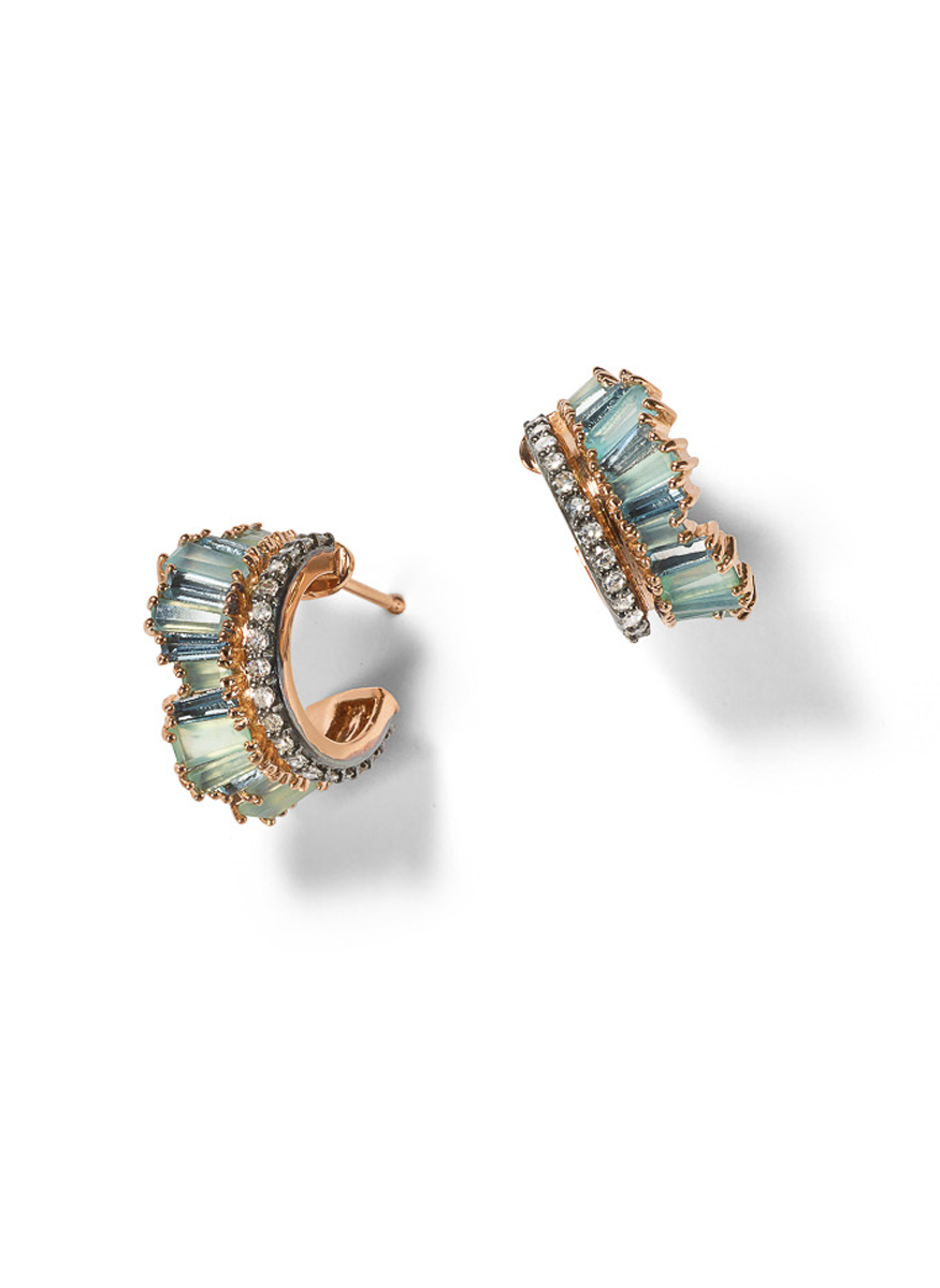 Petite Ruched Hoops, Opal and Aquamarine