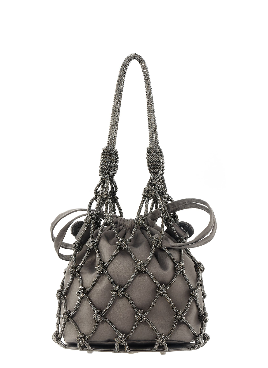 Sparkle Net Pouch in Hematite - Judith Leiber Couture