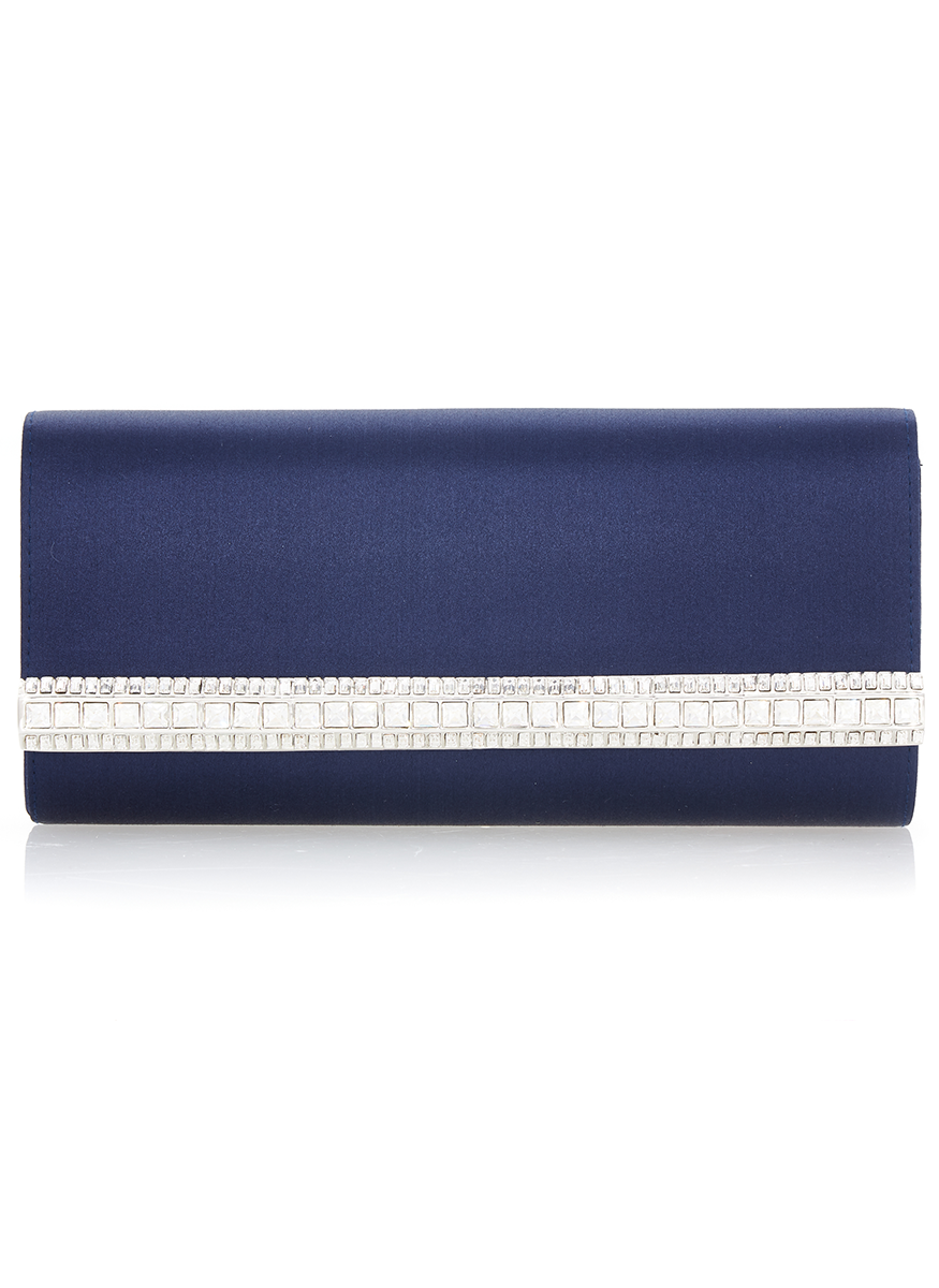 Perry Satin Clutch in Navy with Chain
