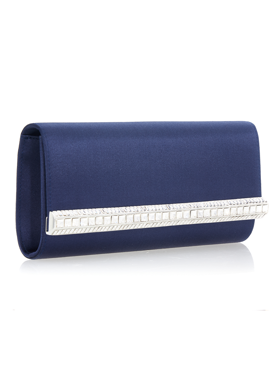 Perry Satin Clutch in Navy with Chain