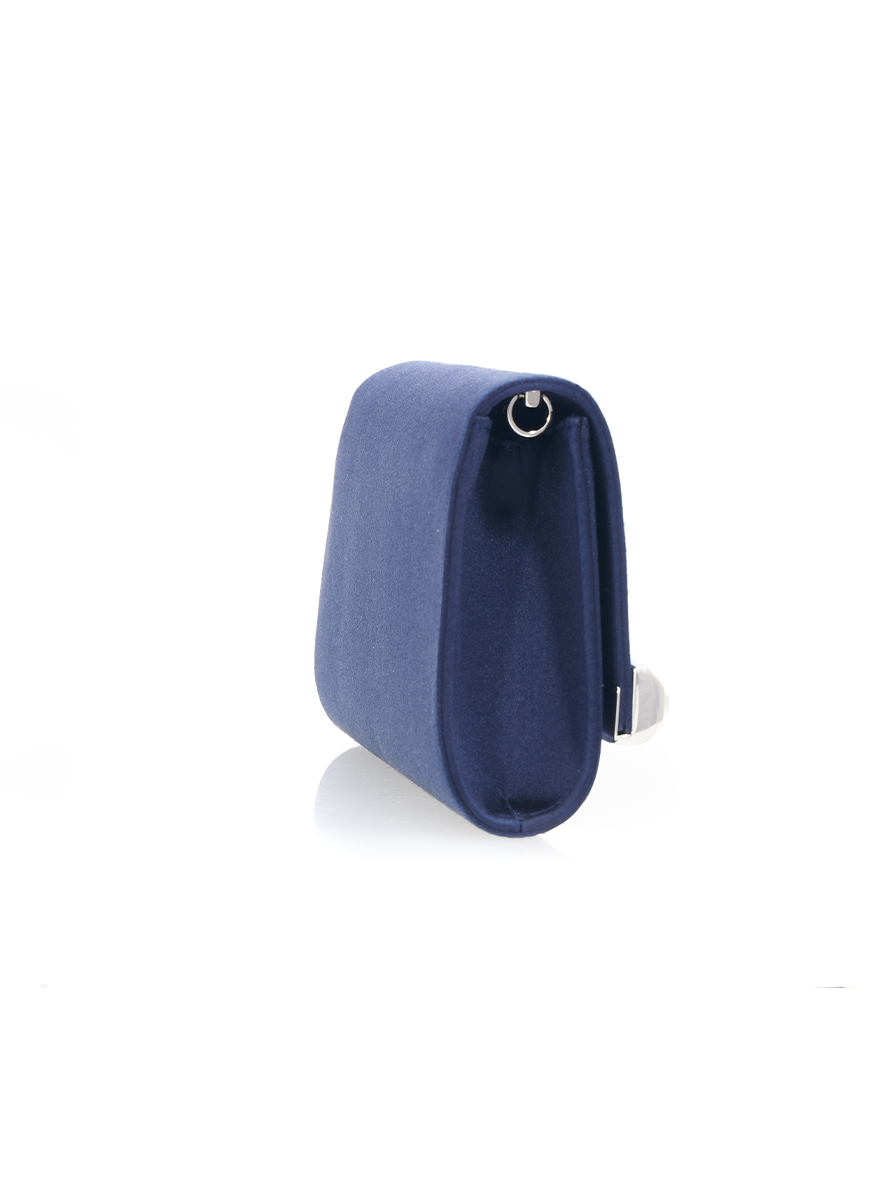 Perry Satin Clutch in Navy with Chain - Judith Leiber Couture