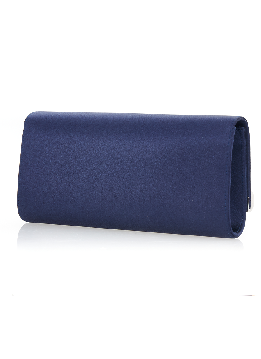 Perry Satin Clutch in Navy with Chain - Judith Leiber Couture
