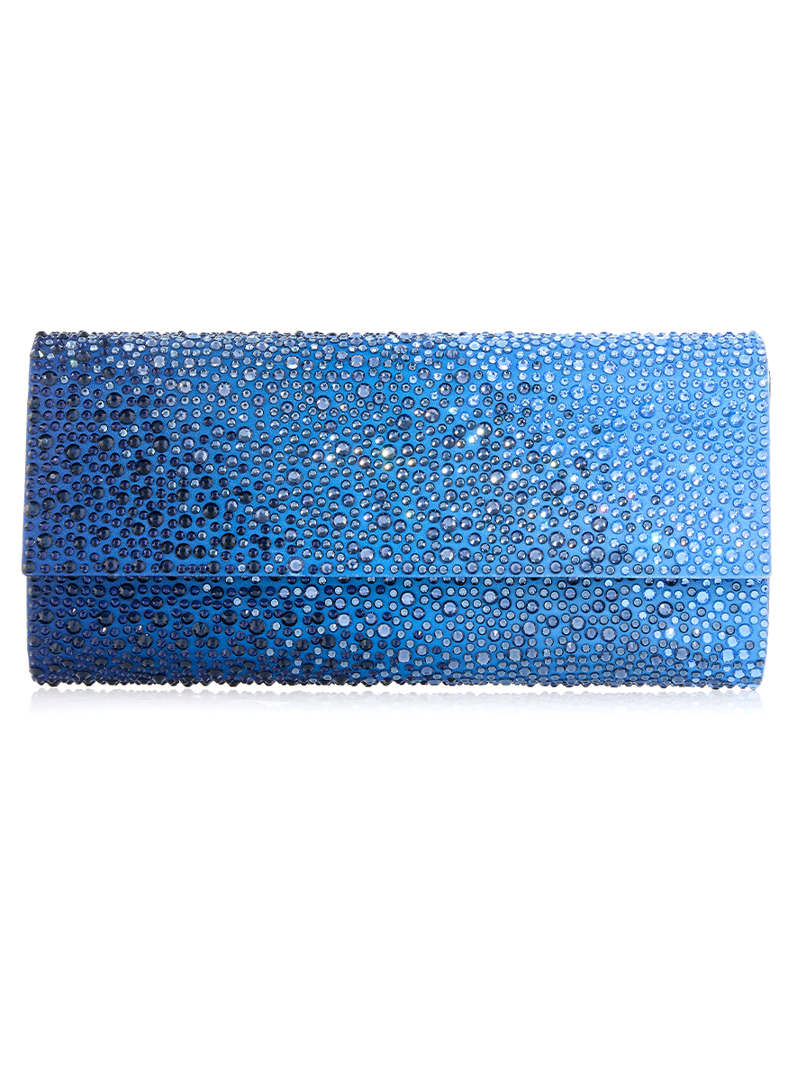 Perry Crystal Clutch in Caviar Gradient Ocean with Chain
