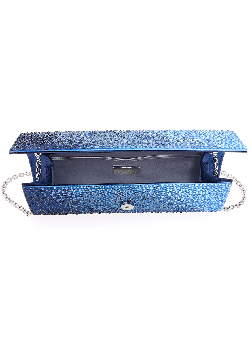 Perry Crystal Clutch in Caviar Gradient Ocean with Chain - Judith Leiber Couture