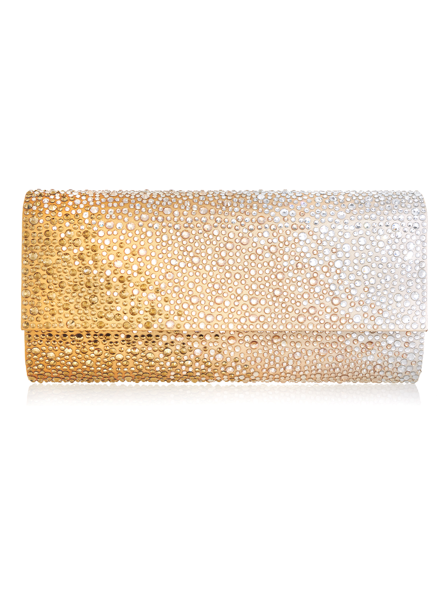 Perry Crystal Clutch in Caviar Gradient Golden
