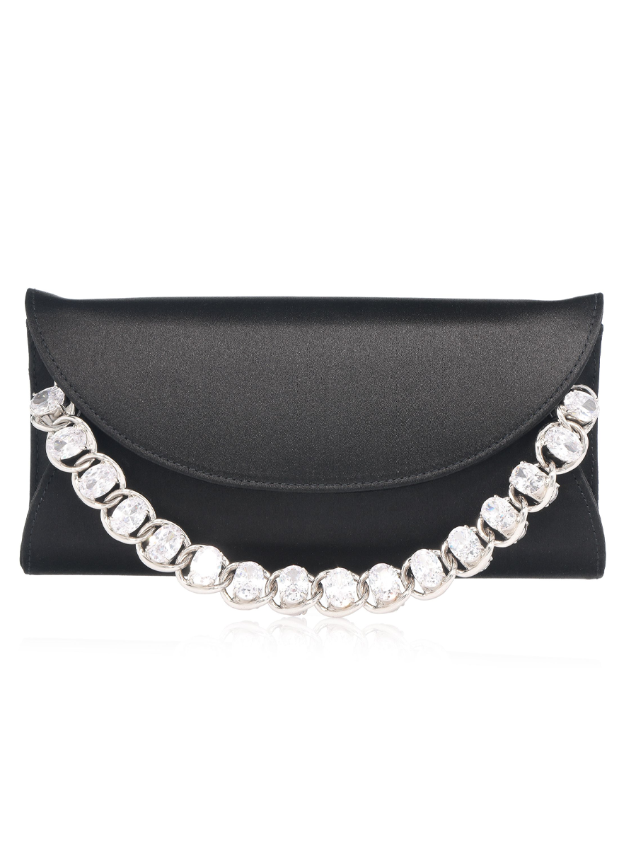 Envelope Taylor Satin Clutch in Black