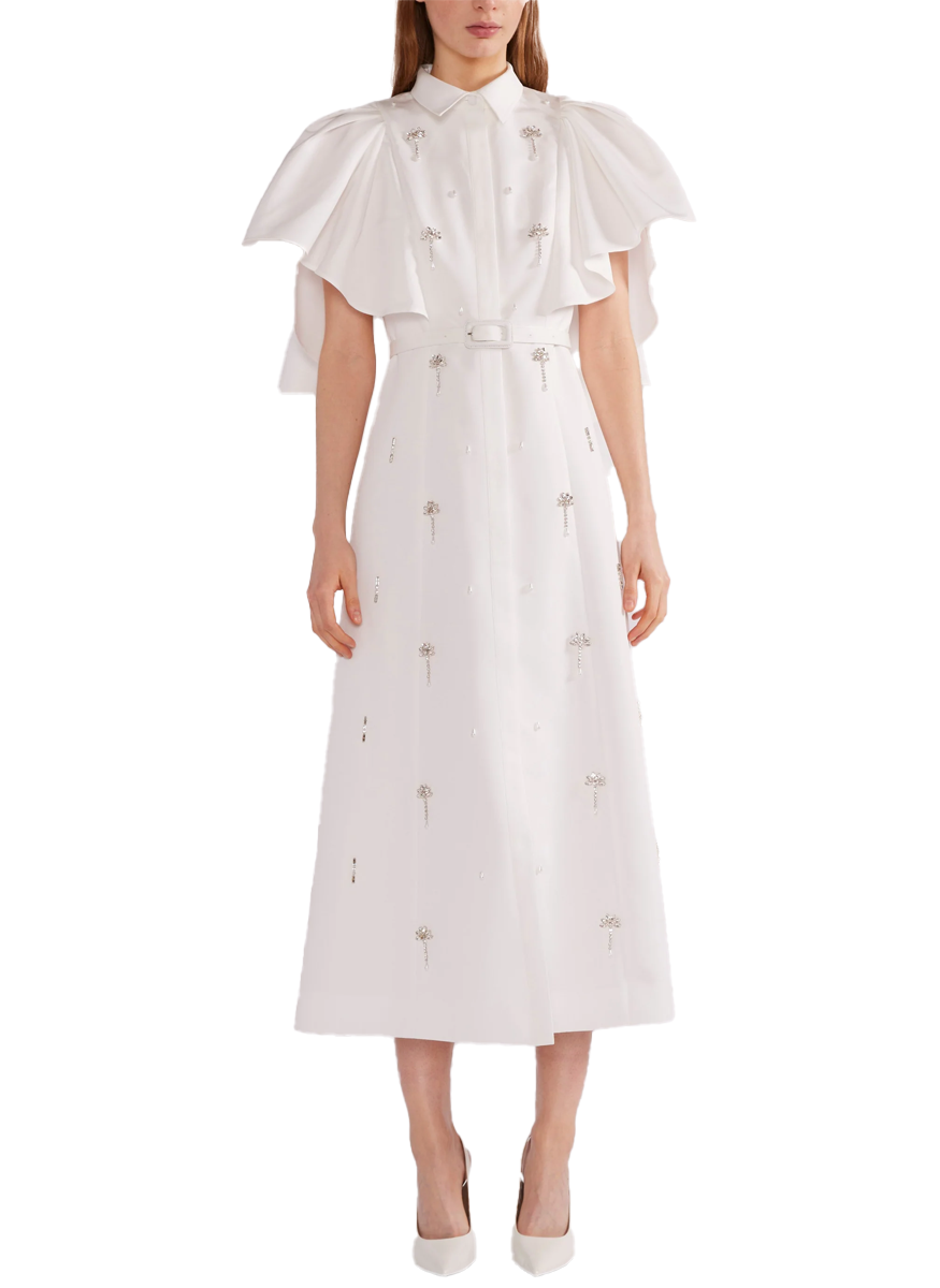 Maria Midi Dress with White Japanese Faille
