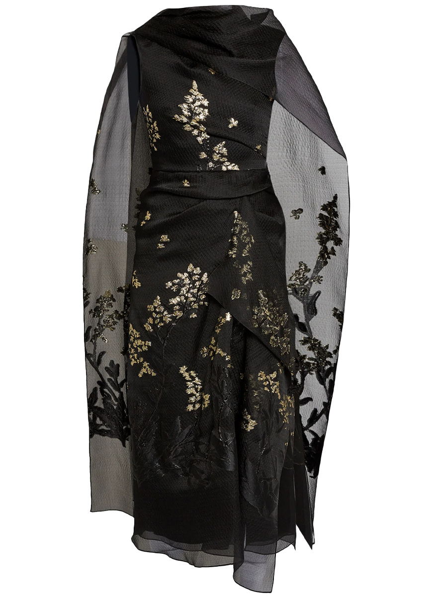 Organza Fil Coupé Draped Midi Dress