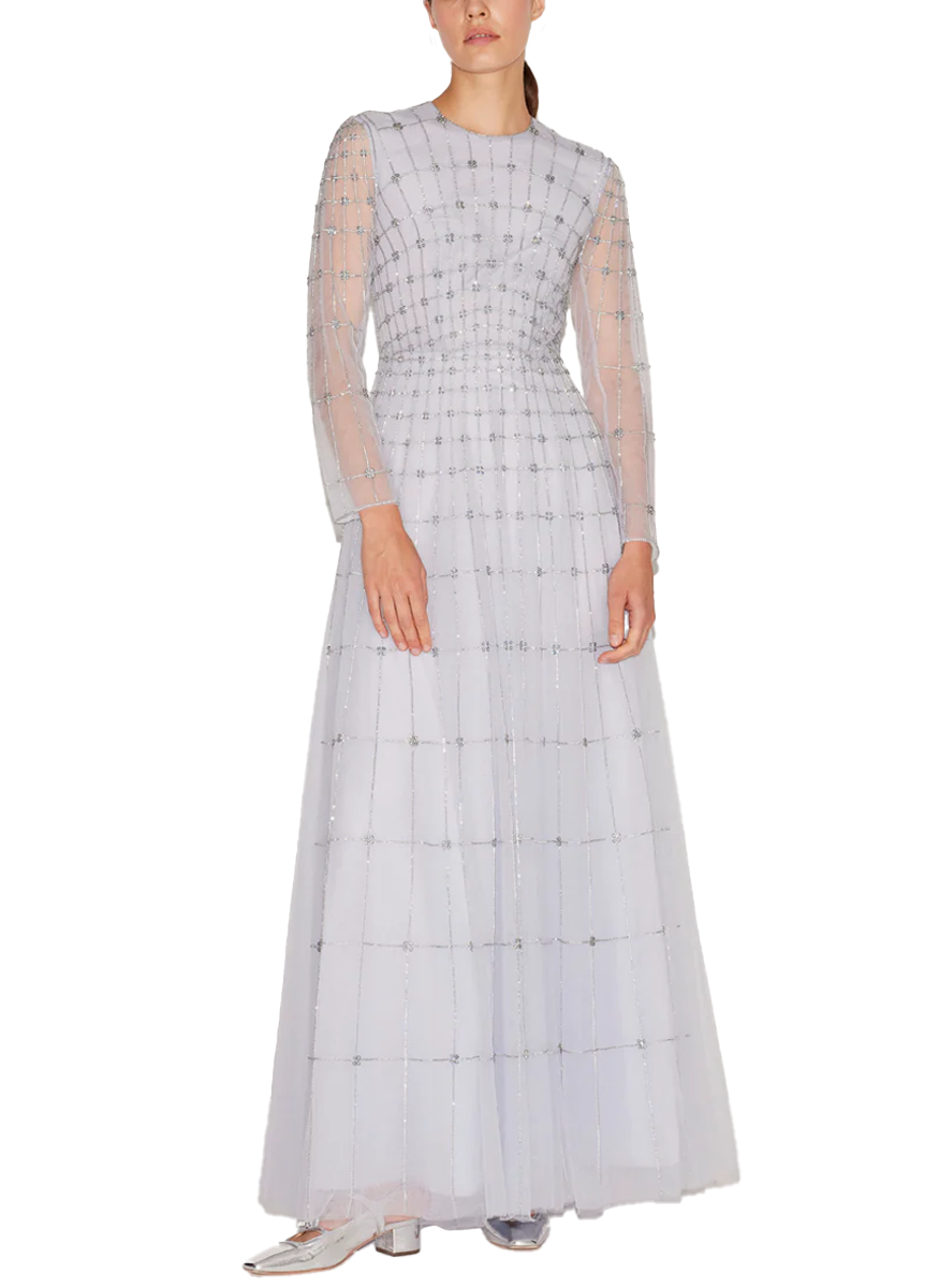Anissa Long Sleeve Embroidered Tulle Gown
