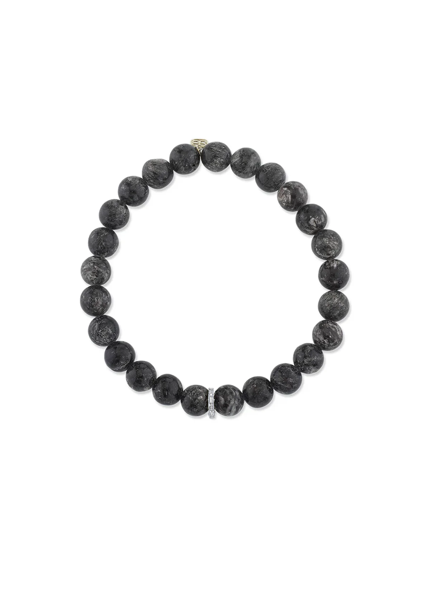 Hypersthene Bead Bracelet with Diamond Baguette Rondelle