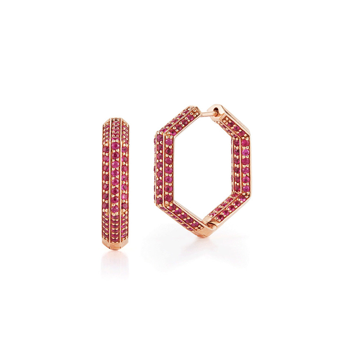 Hex Hoop Pink Sapphire Earrings