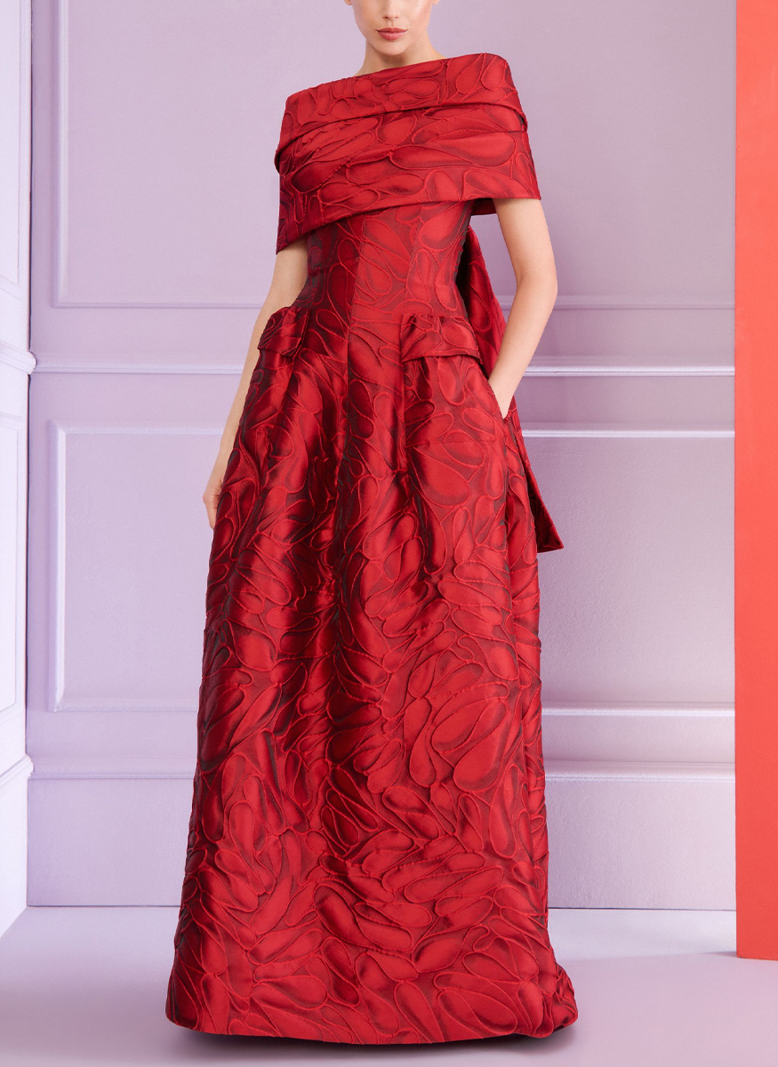 Honeydrop Jacquard Strapless Gown with Stole