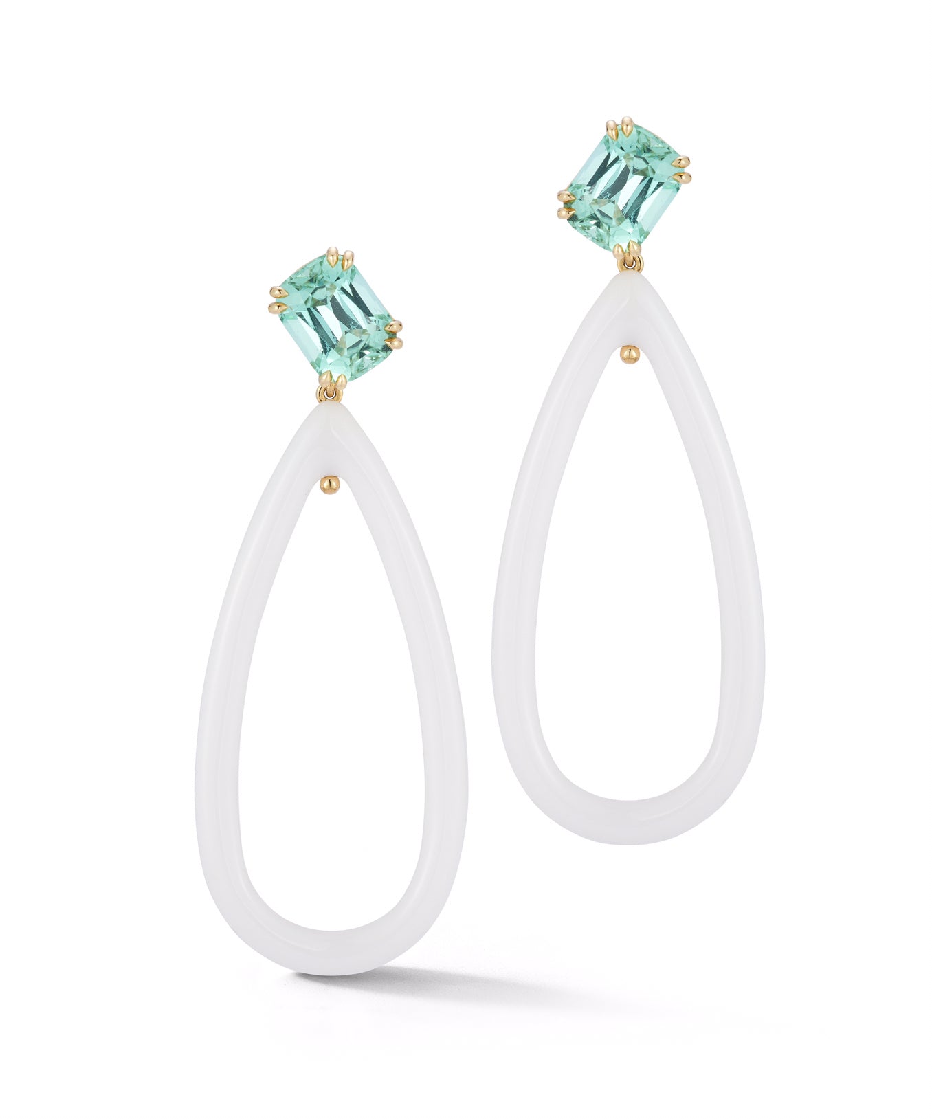 Seafoam Tourmaline and Cacholong Frame Earrings