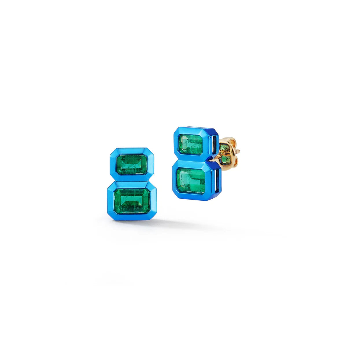 Stacked Emerald Studs