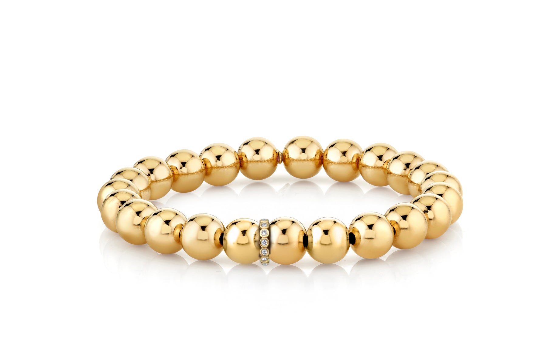 Gold Bead Bracelet 8MM with Diamond Rondelle