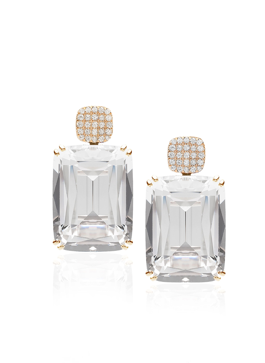 Gossip Rock Crystal Earrings, Yellow Gold