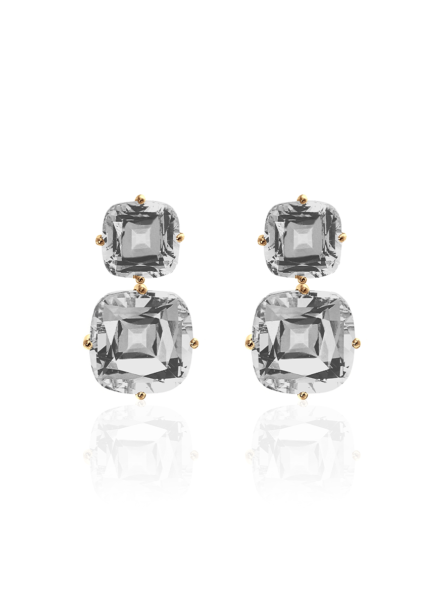 Gossip 2-Tier Rock Crystal Earrings, Yellow Gold