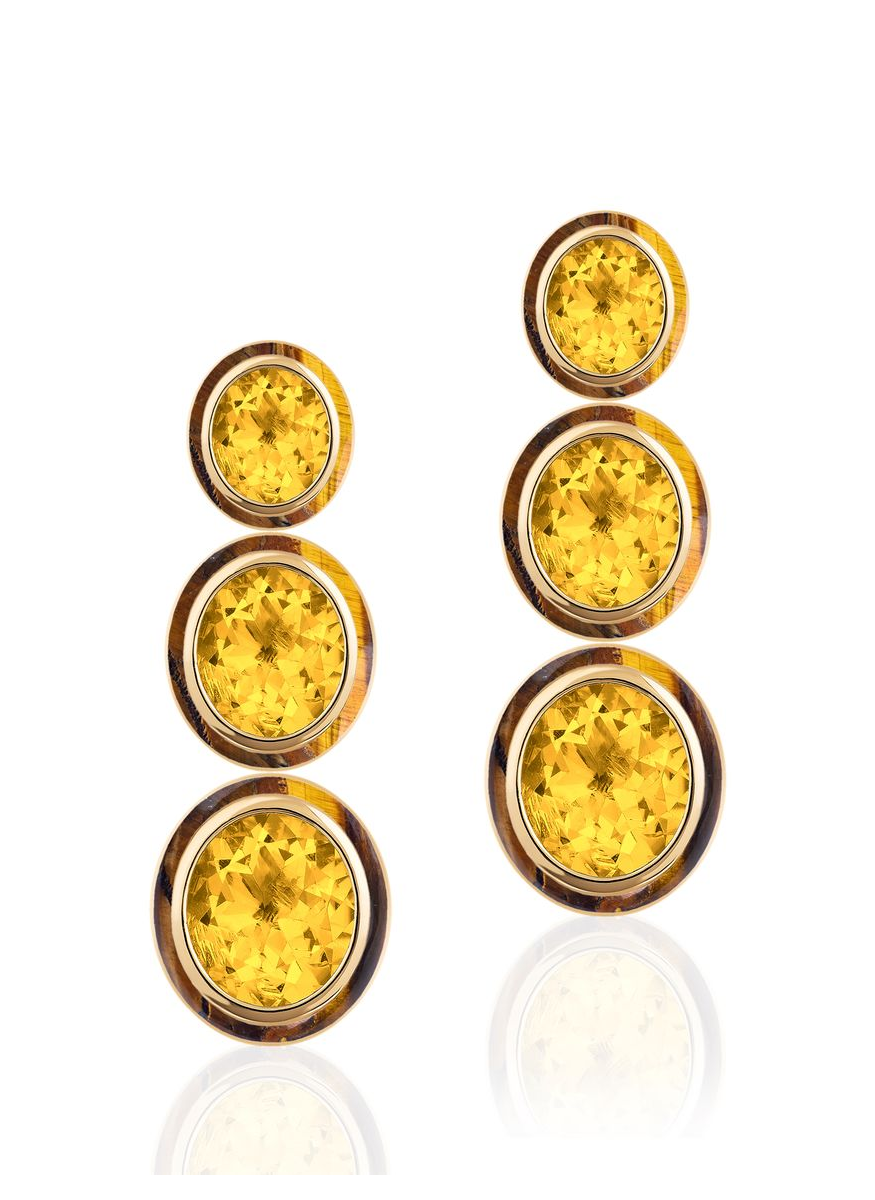 Melange 3-Tier Citrine and Tiger's Eye Earrings