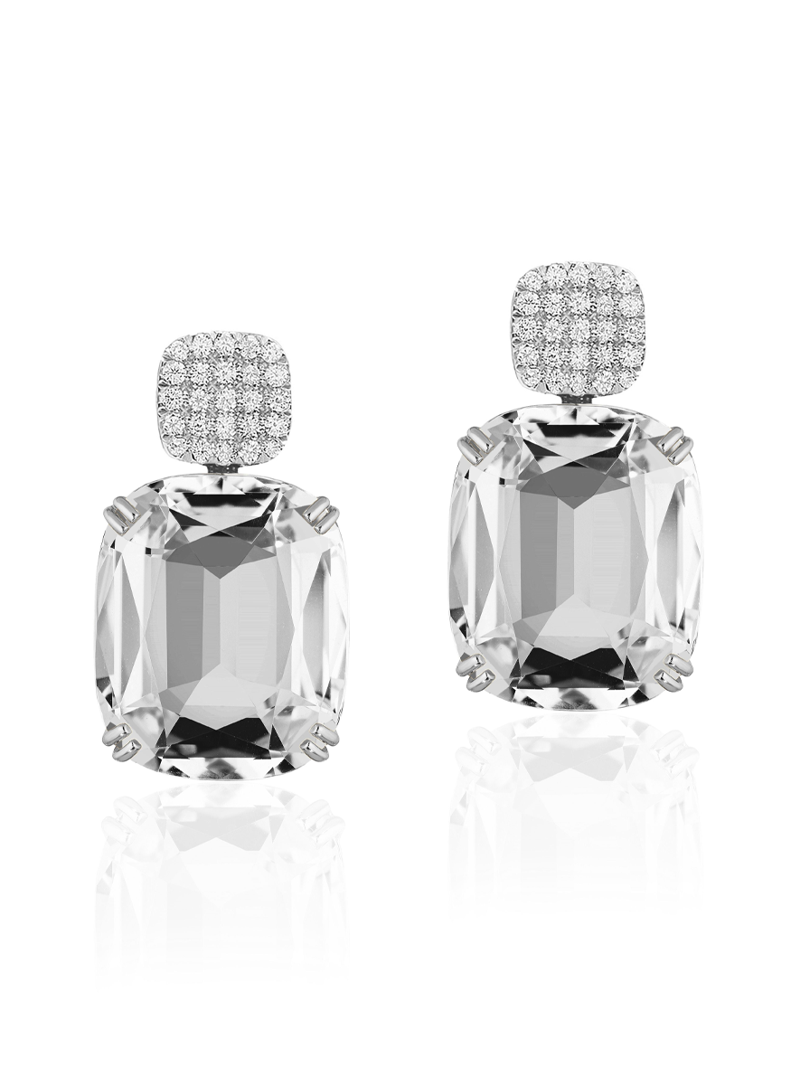 Gossip Cushion Rock Crystal Earrings
