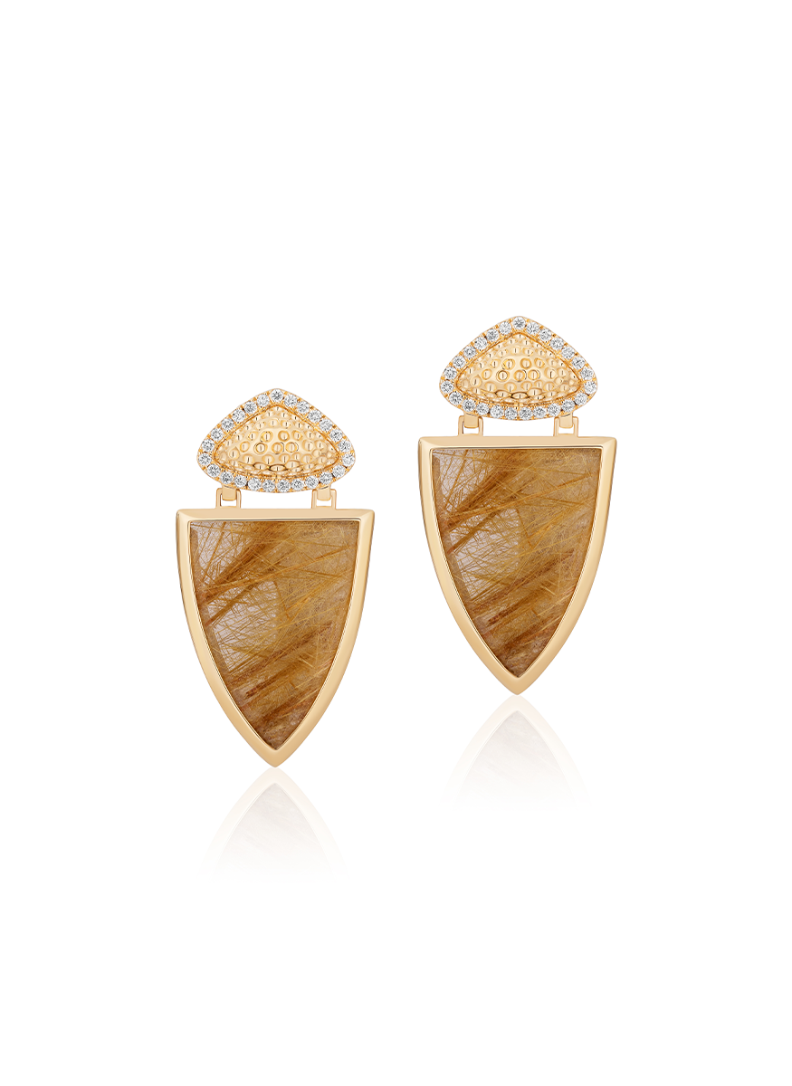G-One Rutile Quartz Shield Earrings