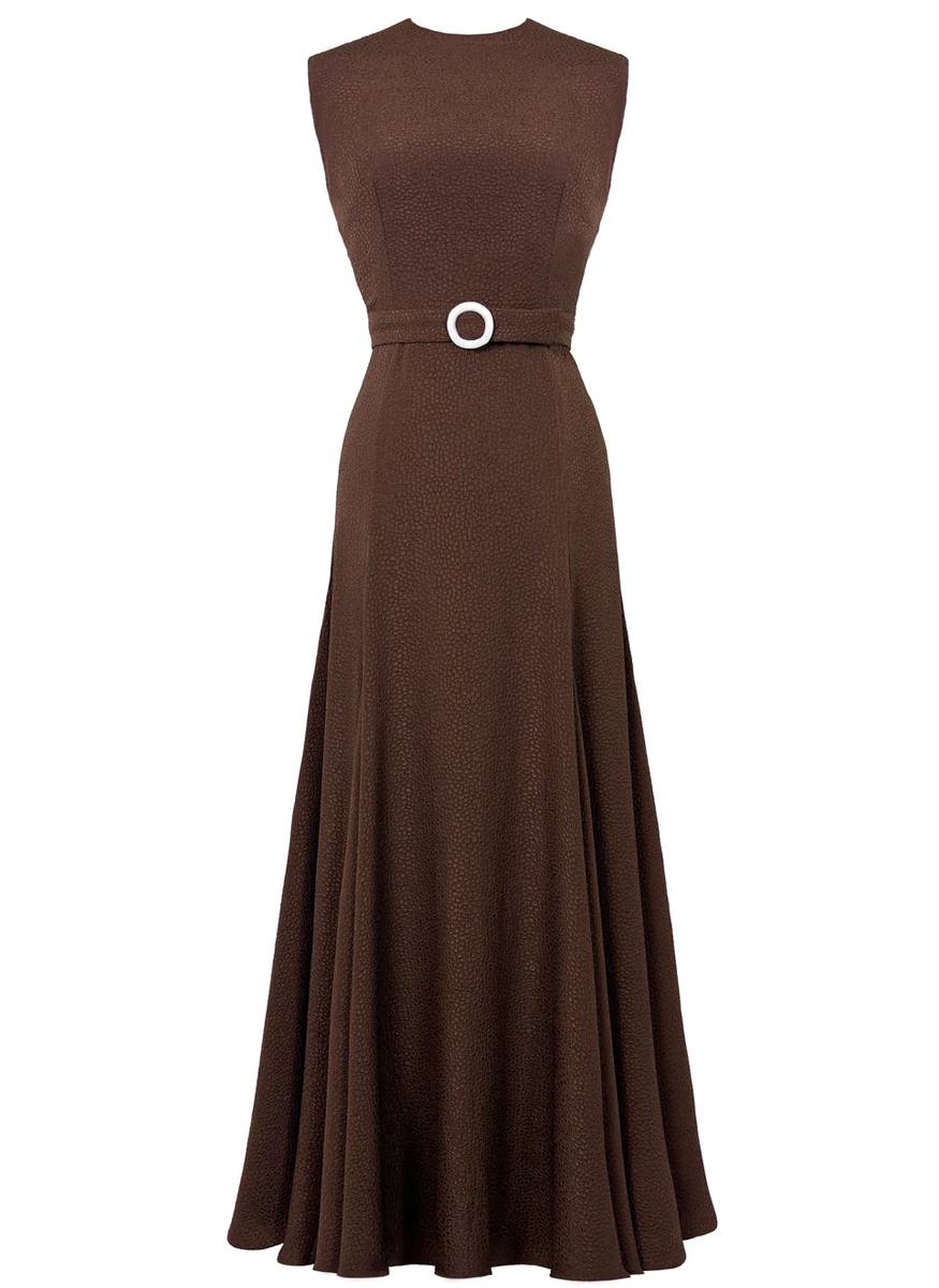 Jet Crop Dress in Brown Jacquard
