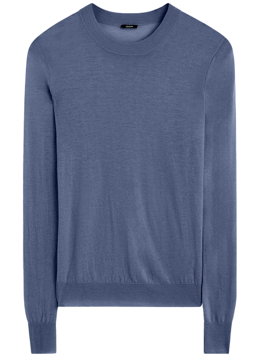 Round Neck Long Sleeve Cashmere Sweater in Harbour Blue