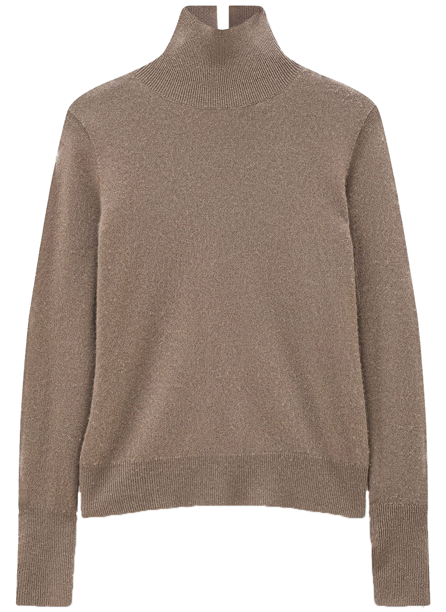 Light Pure Cashmere High Neck Jumper in Mushroom