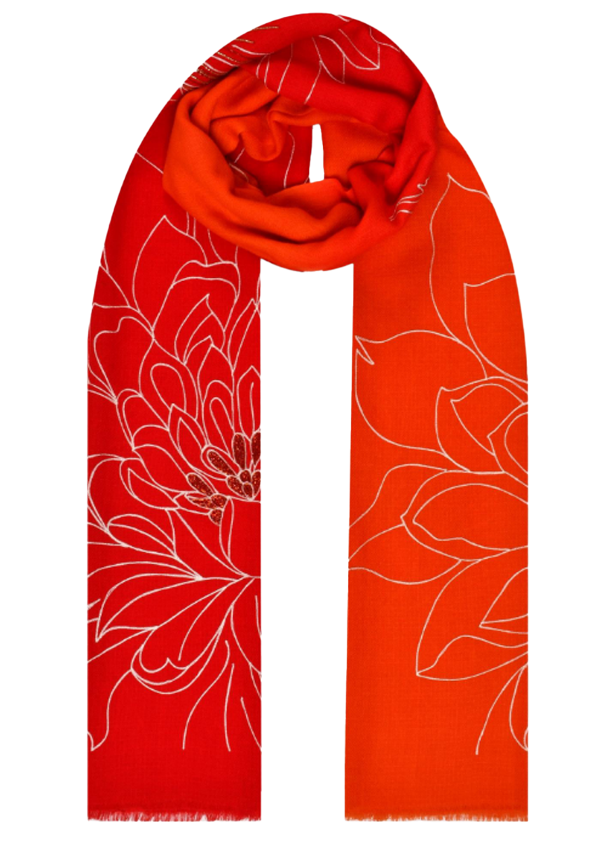 Dahlia Line Art Cashmere Shawl
