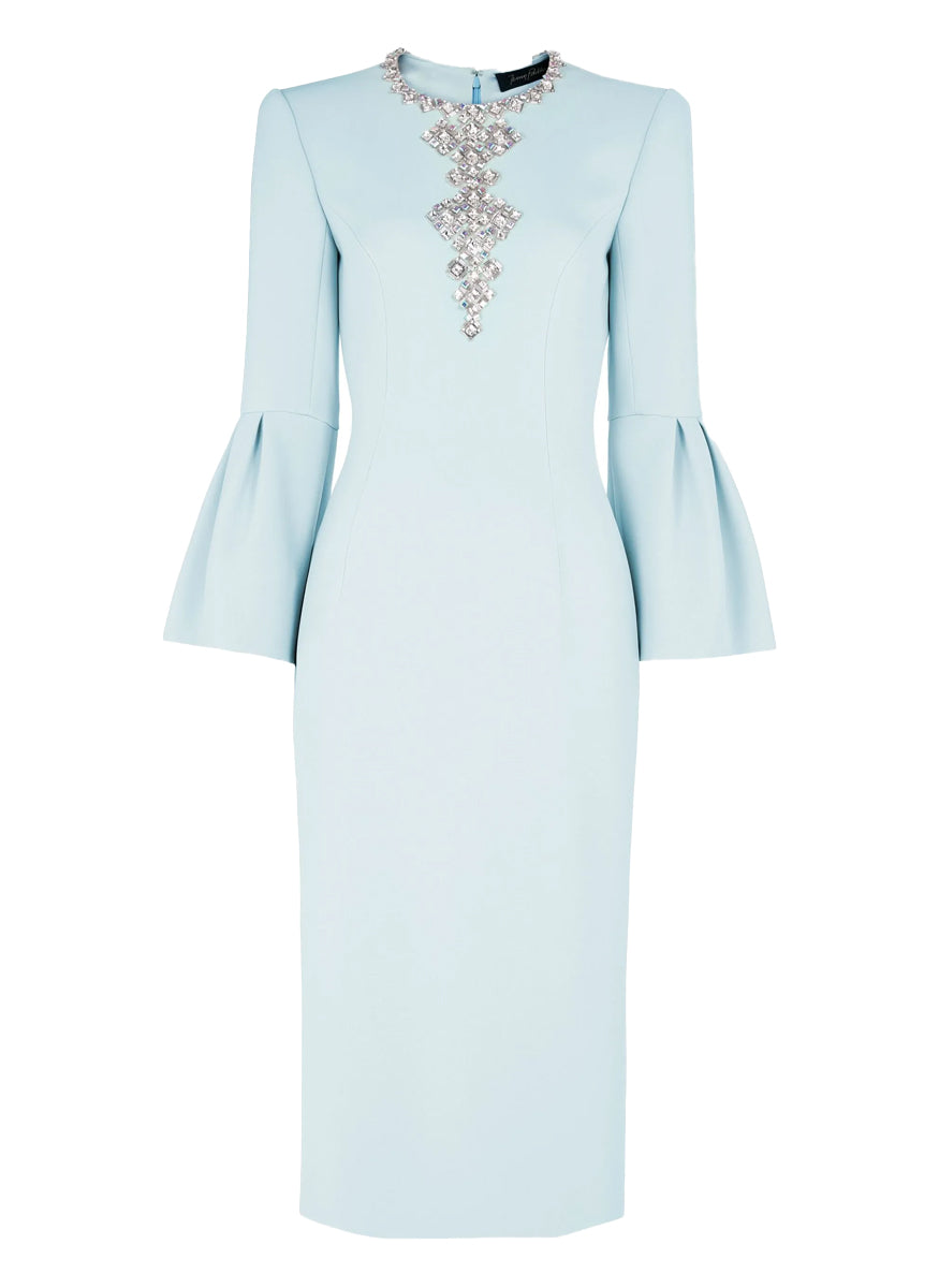 Margot Midi Beaded Dress in Porcelain Blue