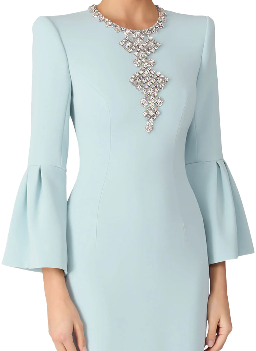 Margot Midi Beaded Dress in Porcelain Blue