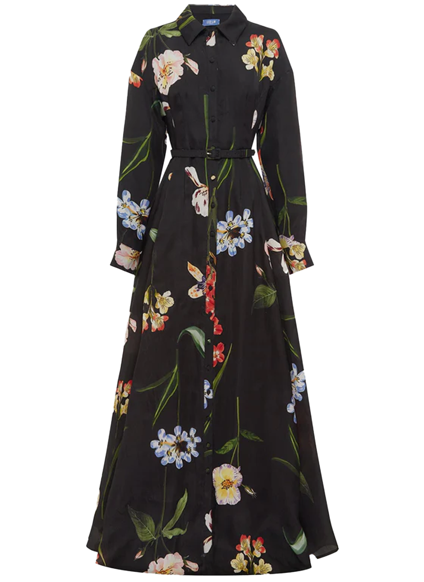 Leo Lin Floral-print Belted Maxi Shirt Dress