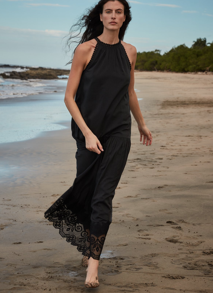 Teri Cotton Crochet Lace Dress in Black