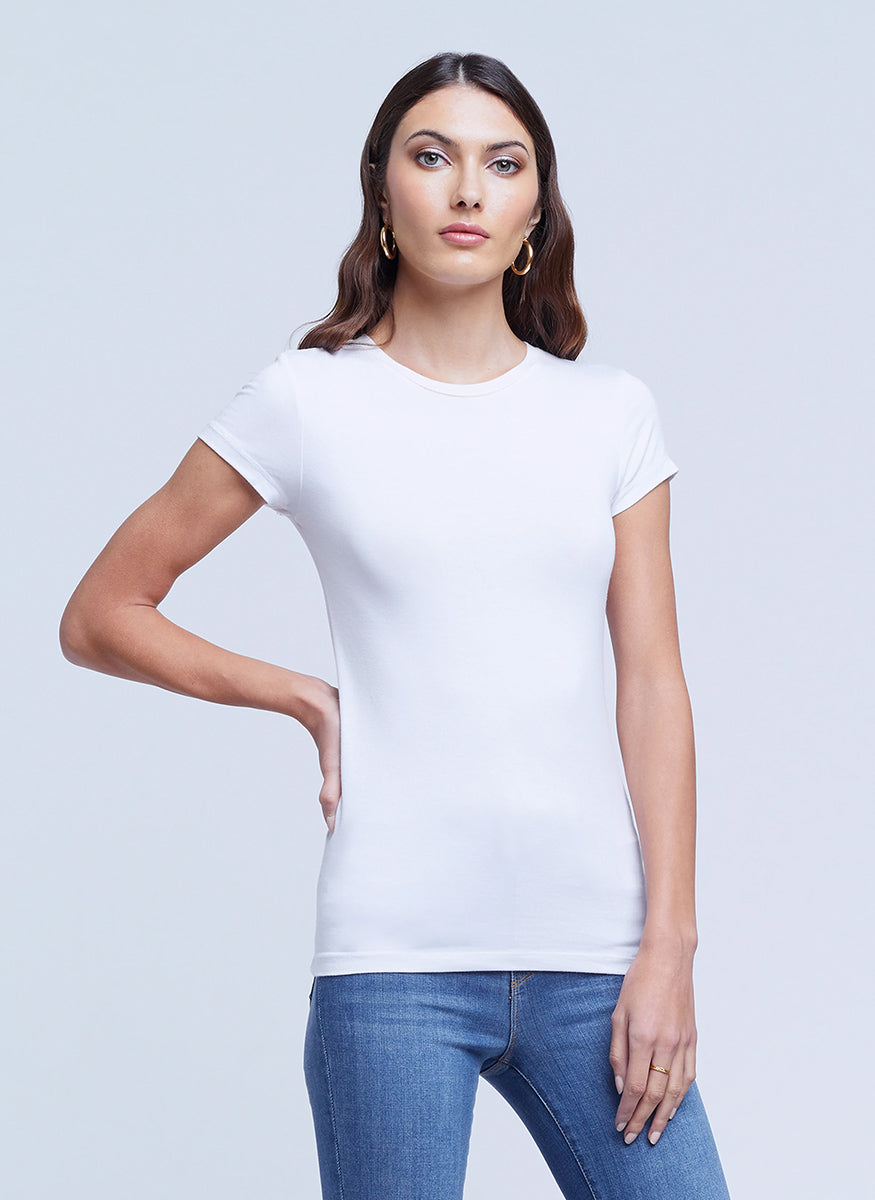 Ressi Crew Neck Short Sleeve Tee in White - L'Agence