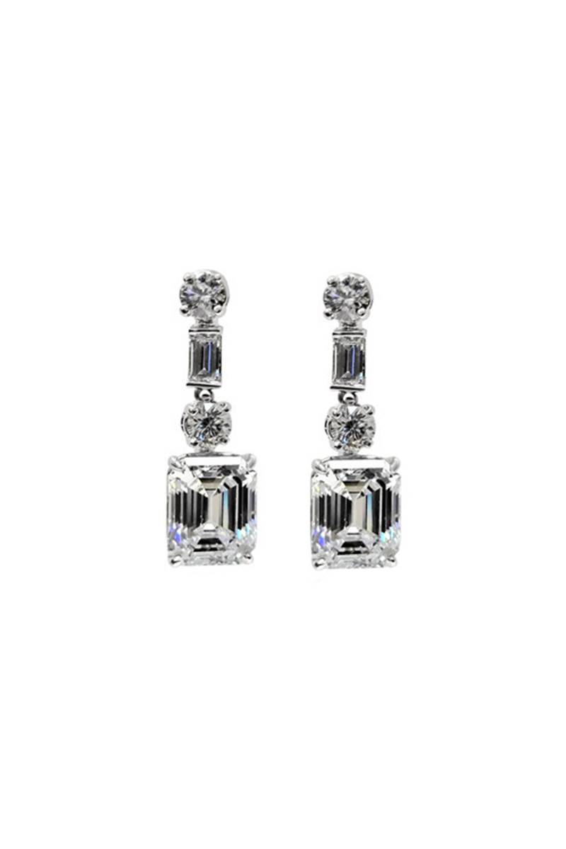 Round Emerald Medium Drop Earrings