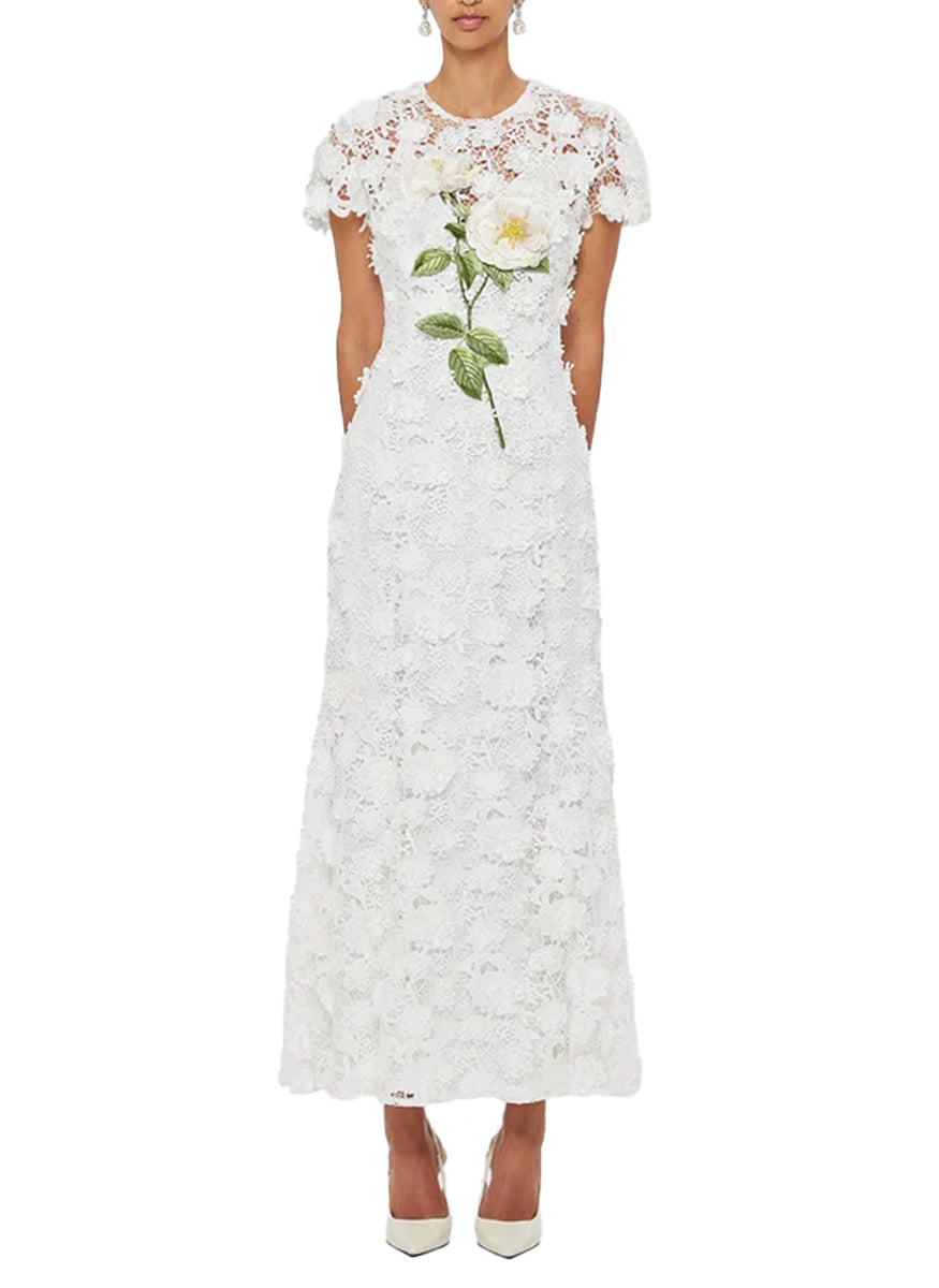 Monique Embroidered Lace Dress in Snow White