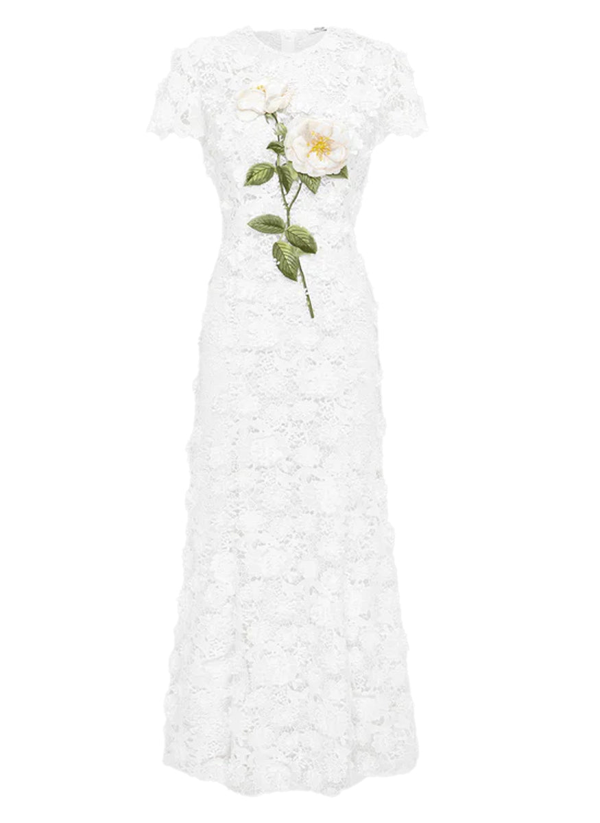 Monique Embroidered Lace Dress in Snow White