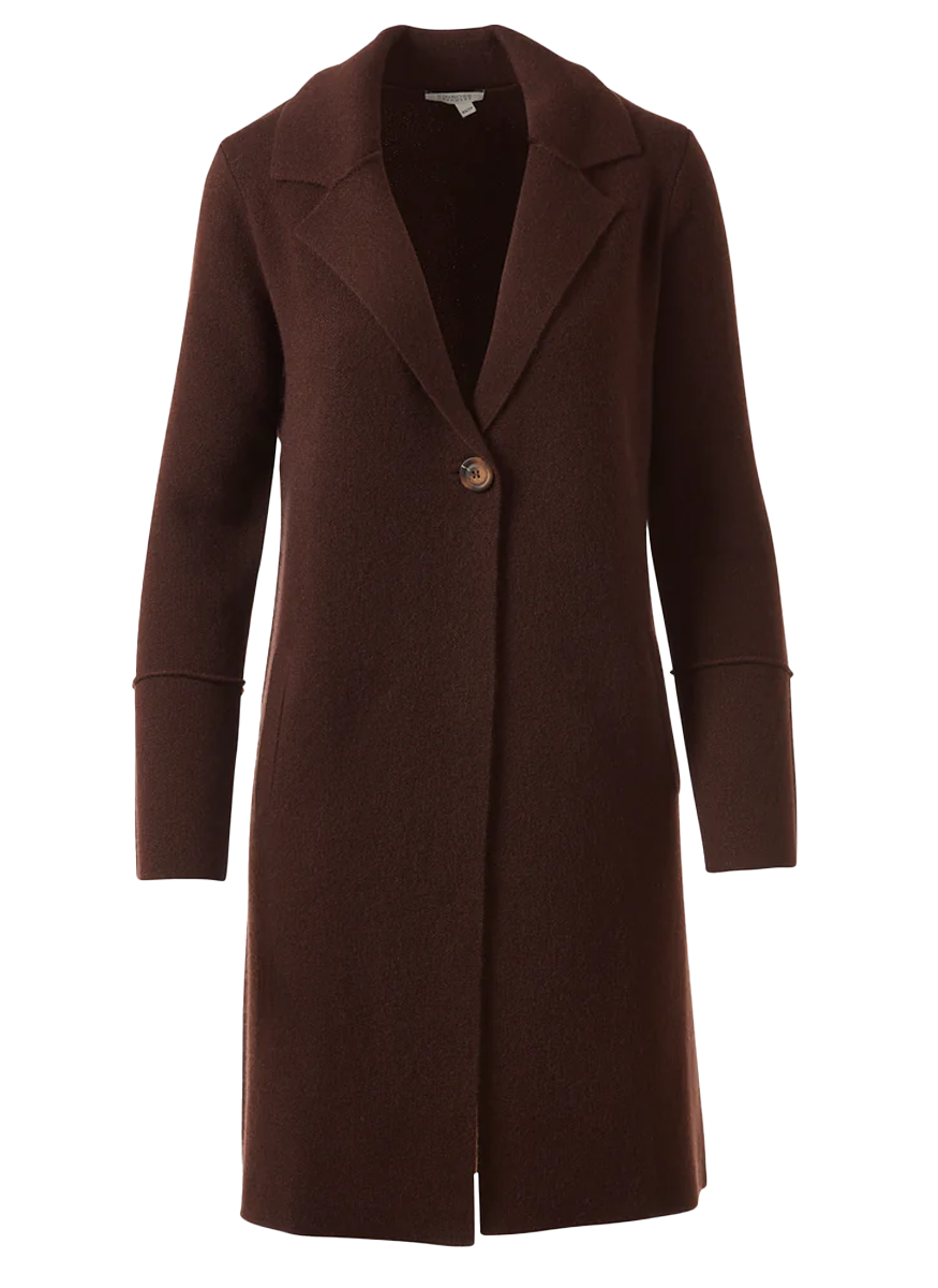 Long Notch Collar Cardigan in Chocolate