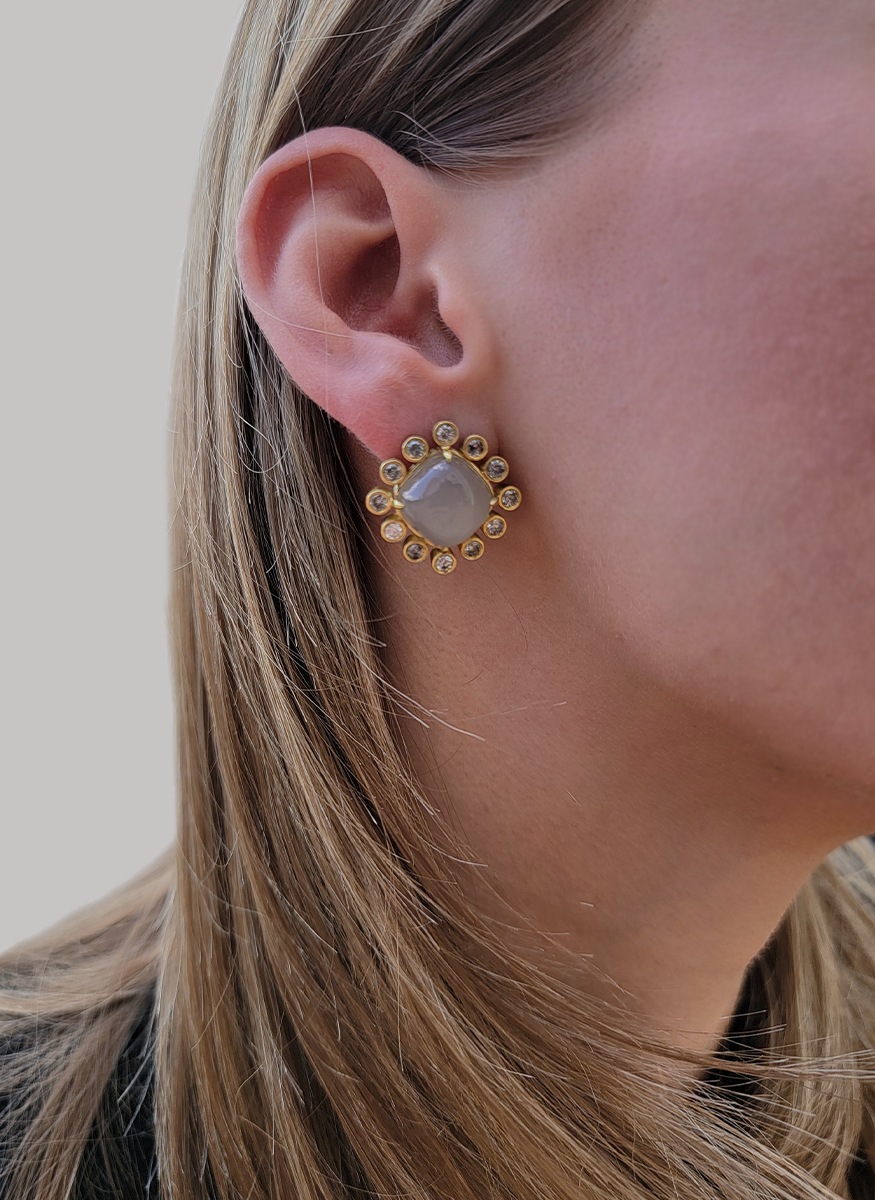 Essential Colors Earclips, Grey Moonstone