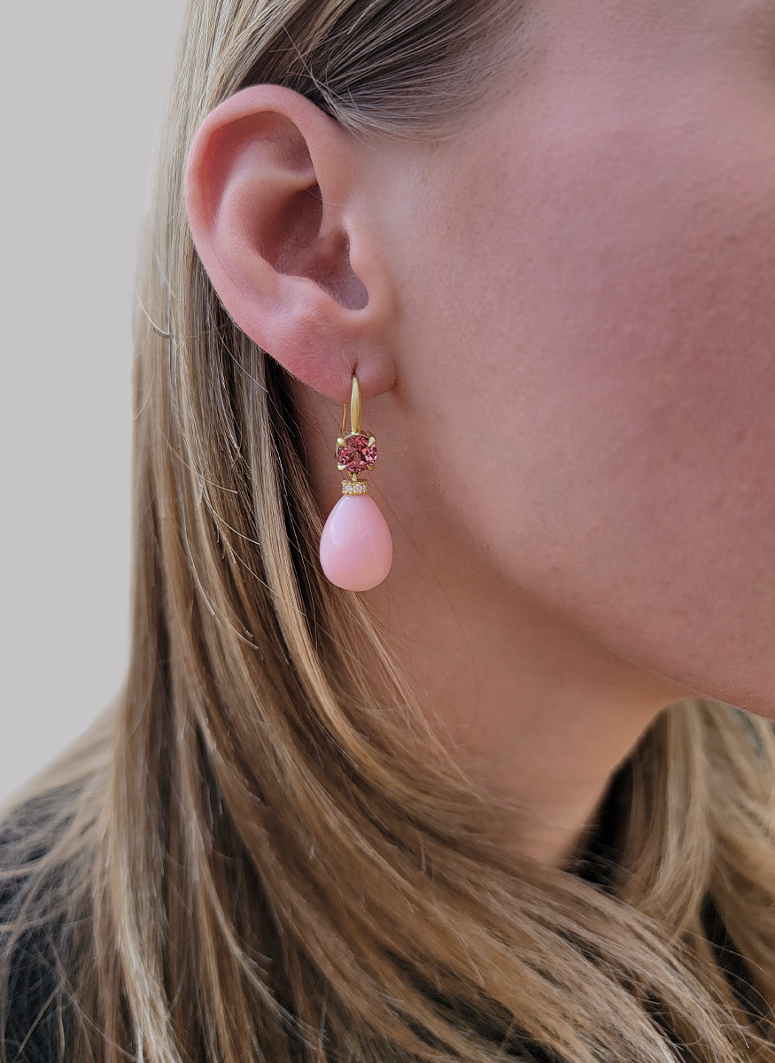 Gemmy Drop Earrings, Pink Opal