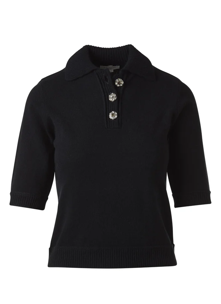 Crystal Button Elbow Sleeve Polo
